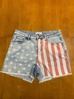 Judy Blue American Flag, Light Blue Wash Denim Shorts. Womens Sz 1X